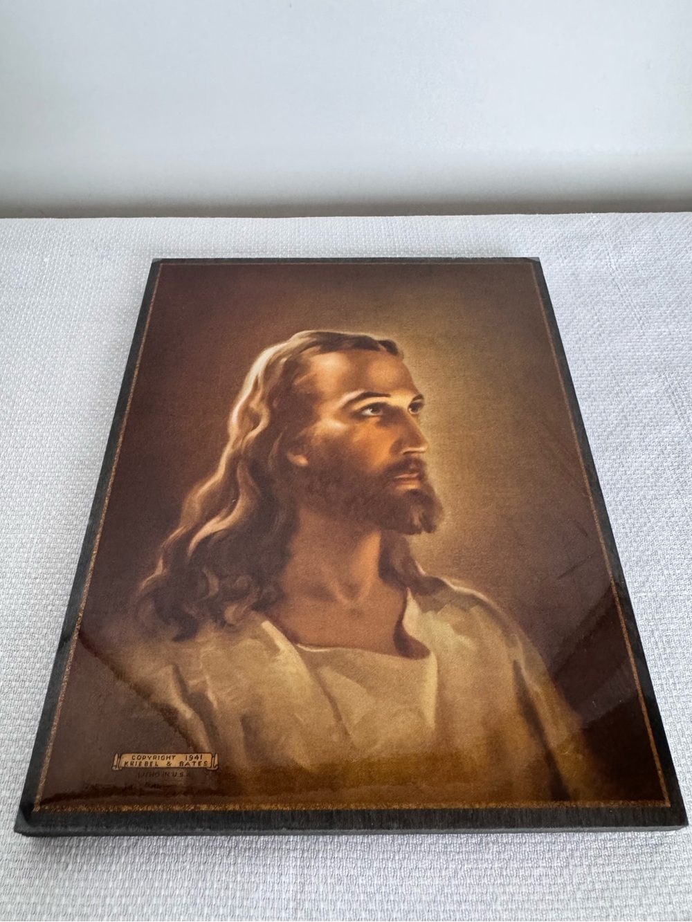 'Head of Christ' Print on Wood by Warner Sallman 1941 Plaque Jesus